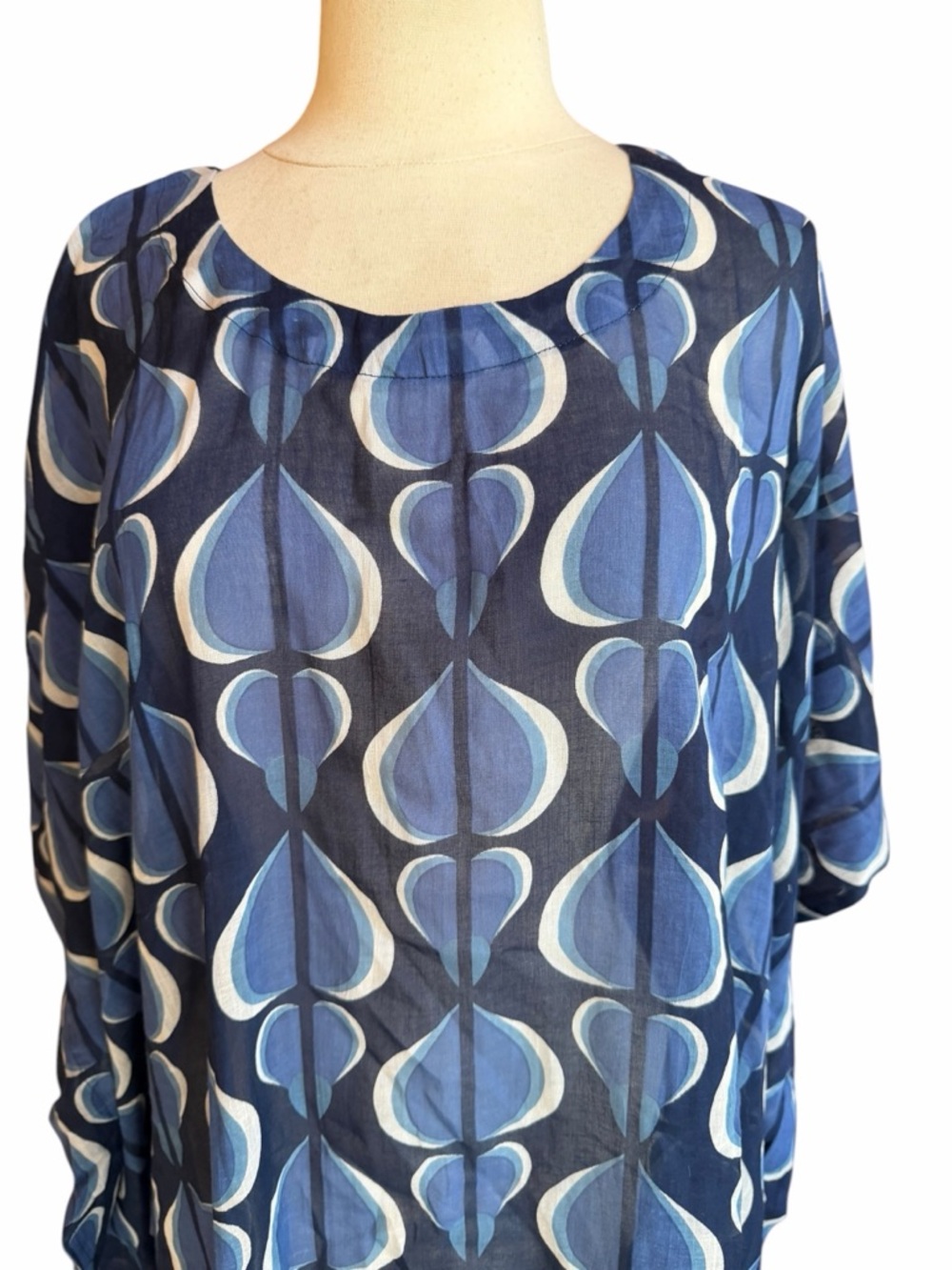 NWOT Fragonard 100% Cotton Semi-Sheer Billowy Lightweight Geometric Peacock-Like - Picture 2 of 7